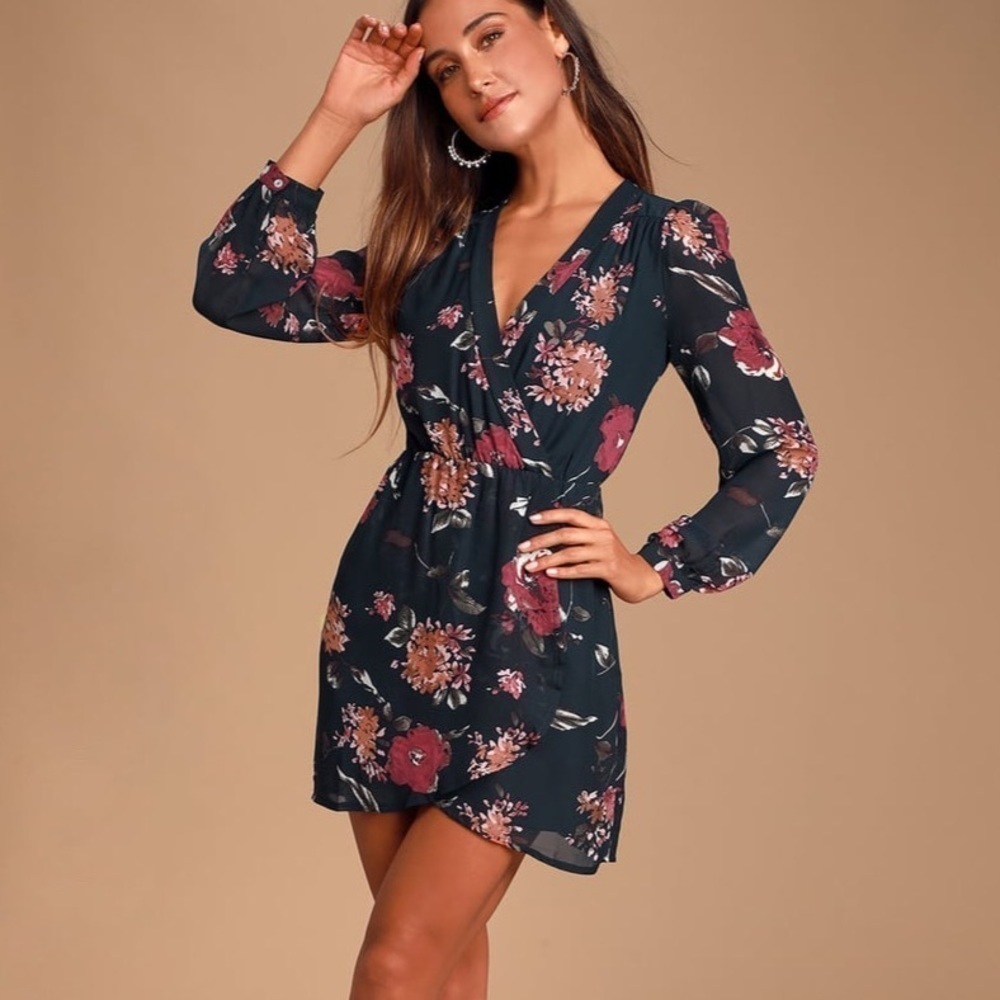 LULUS Pretty Pretender Navy Floral Print Dress